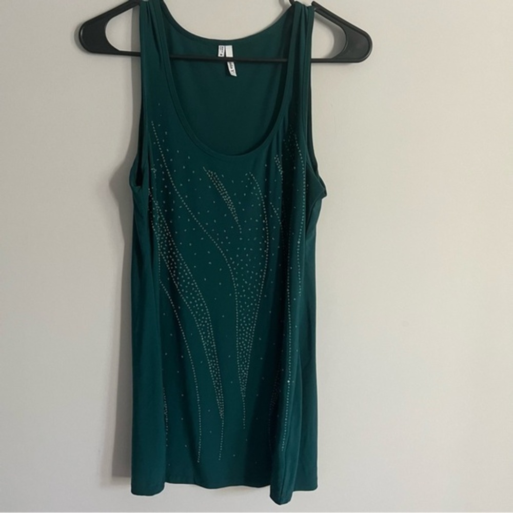 Studio Y Teal Beaded Textured Designed Sleeveless Tank
